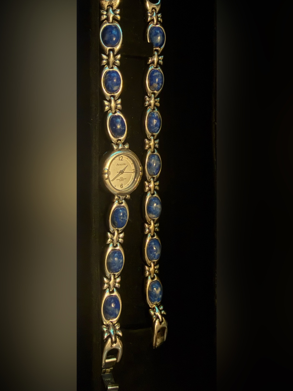 Vintage Avalon/Avon Silver-Tone Watch & Bracelet Set with Blue Stones